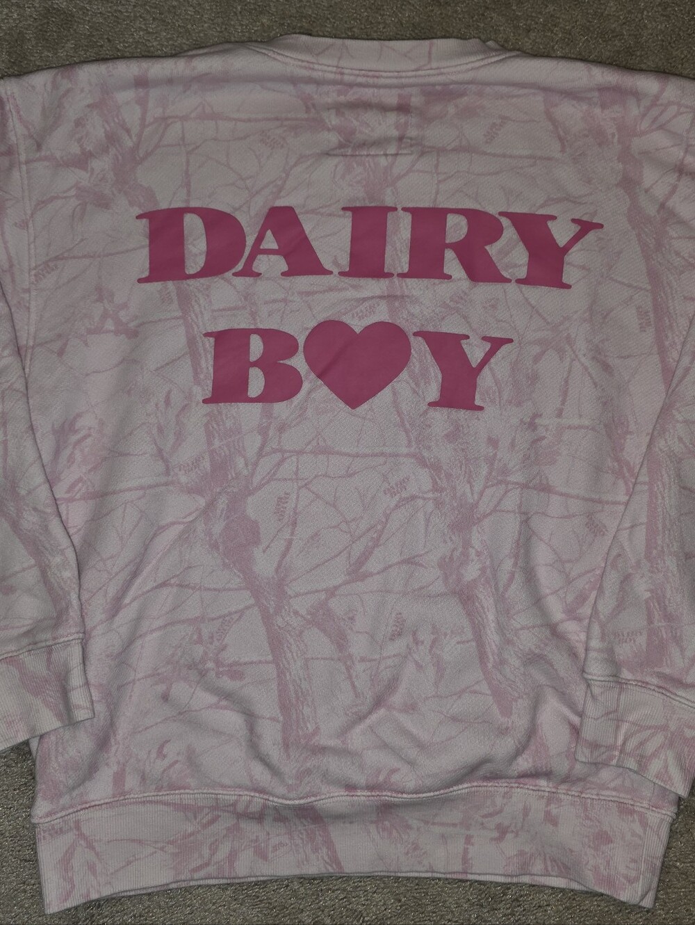 Dairy Boy Bubblegum Pink Camo Crewneck Sweatshirt with pink puff size Small